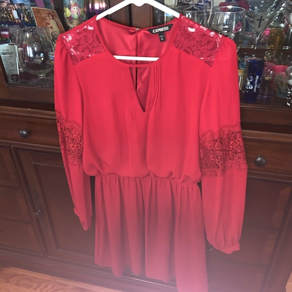 Express Dresses & Skirts - Maroon dress with lace on arms and top